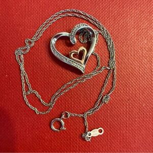 Diamond Accent Double Heart Pendant Necklace in Sterling Silver &10k Gold
